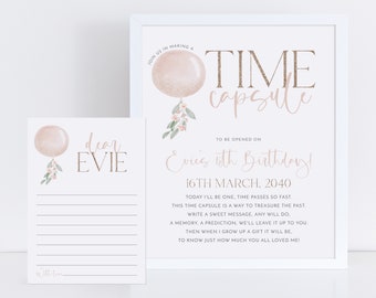 Miss ONEderful Time Capsule, 1st Birthday Time Capsule Sign, Pink Balloon Time Capsule Template, Girls 1st Birthday, Time Capsule Printable
