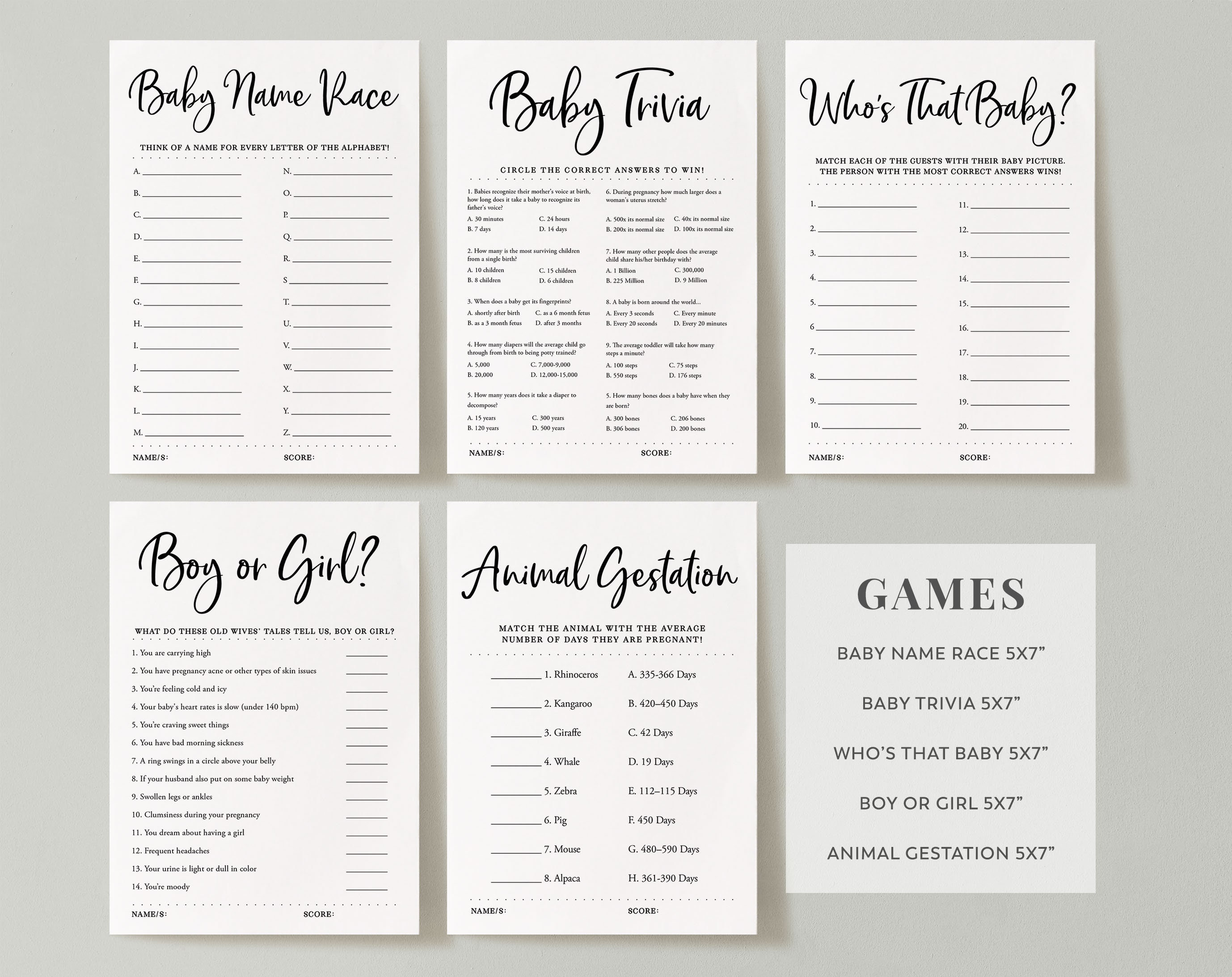 Baby Shower Games Printable Gender Neutral Baby Shower | Etsy