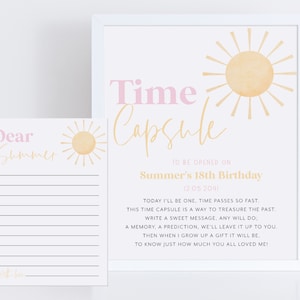 Sun Time Capsule, 1st Birthday Time Capsule Sign, Time Capsule Template, Sunshine Birthday Party, Sun 1st Birthday Decorations, Sunshine