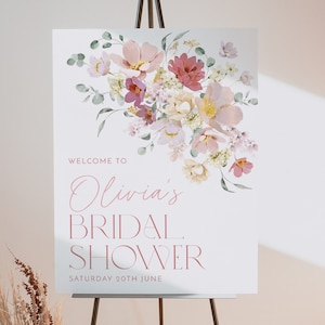 Floral Bridal Shower Welcome Sign Printable, Floral Welcome Sign, Editable Welcome Sign Kitchen Tea, Wildflower Welcome Sign, Pink Flowers