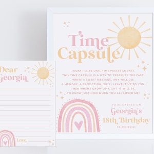 First Trip Around the Sun Time Capsule, 1st Birthday Time Capsule Sign, Time Capsule Template, Rainbow Sun 1st Birthday Decorations Girl