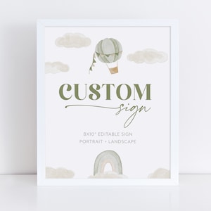 Mr Onederful Editable Signs Custom 8x10 Signs Printable, Hot Air Balloon Rainbow Birthday Signs 8x10, Custom Text Landscape & Portrait Sign