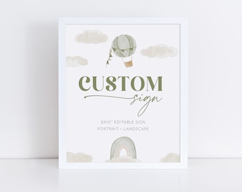 Mr Onederful Editable Signs Custom 8x10 Signs Printable, Hot Air Balloon Rainbow Birthday Signs 8x10, Custom Text Landscape & Portrait Sign