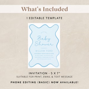 Blue Baby Shower Invitation Boy, Wavy Invitation, Curve Invite, Wave Invitation, Modern Baby Shower, Blue Baby Shower, Baby Boy Shower image 5