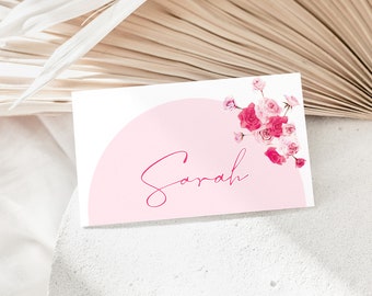 Pink Place Card Template, Printable Place Cards, Bridal Shower Place Cards, Floral Place Cards, Bridal Place Cards, FLAT Place Cards