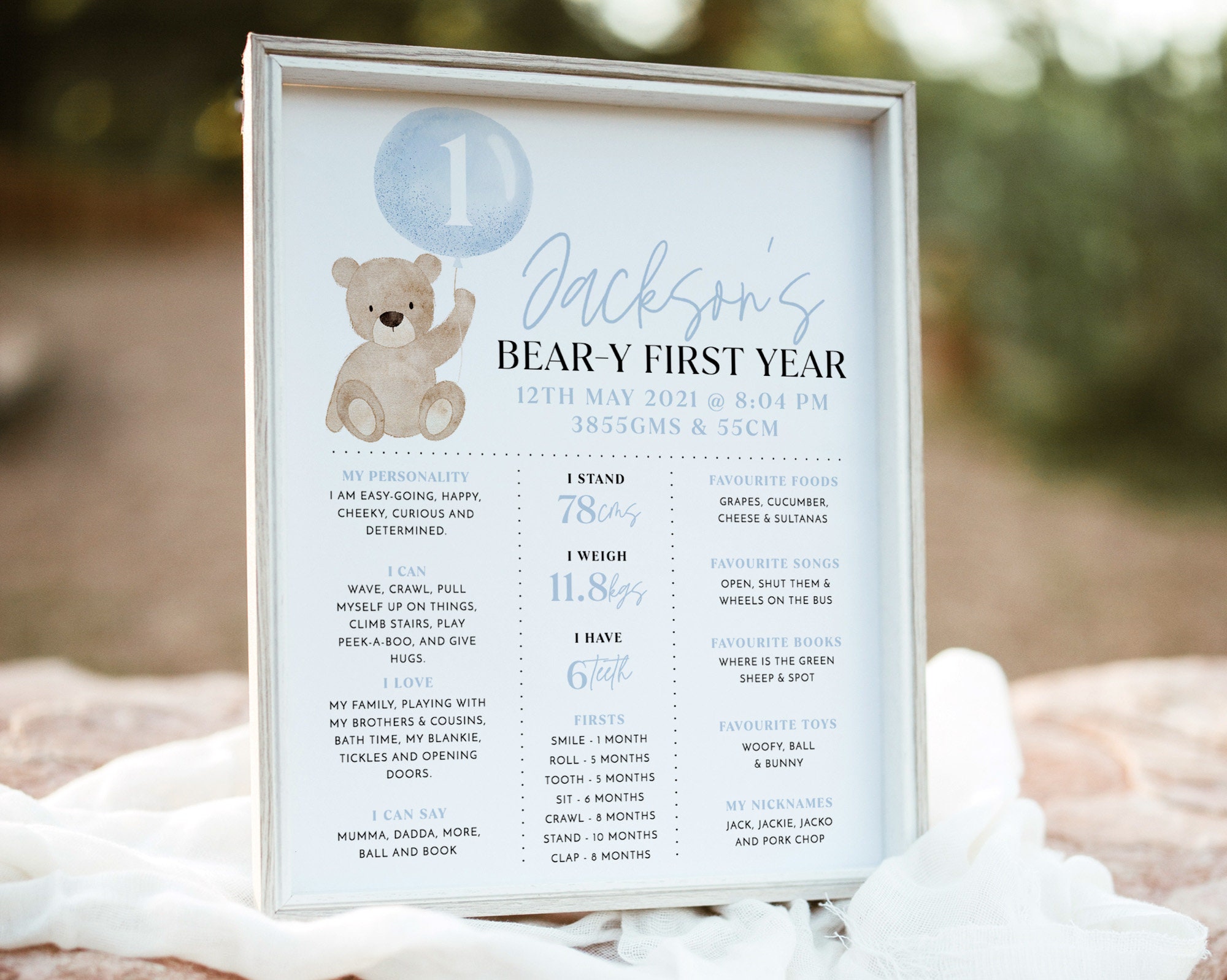 Beary First Birthday Milestone Sign, Bear 1st Birthday Milestone Board ...