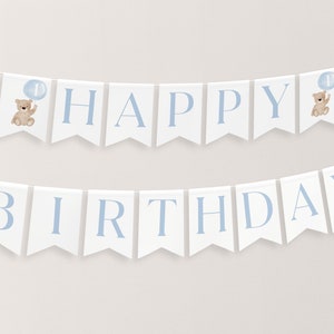 Bear Birthday Banner, Happy Birthday Banner Printable, Happy 1st Birthday Banner, First Birthday Decor, Beary First Birthday Banner Blue