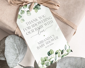 Etiquetas de regalo para baby shower, etiquetas de agradecimiento, etiquetas verdes para baby shower, etiquetas de regalo, etiquetas editables para bebé, etiquetas de regalo imprimibles, etiquetas verdes para bebé