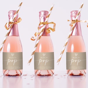 Neutral Baby Shower Champagne Labels, Printable Wine Labels, Mini Champagne Labels, Ready to Pop Labels, Beige Minimal Champagne Labels Baby