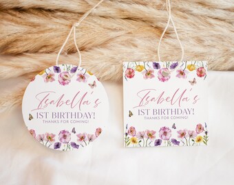 Wildflower Favor Tags, Editable Tags, Printable Flower Favor Tags, Wildflower Stickers, Favour Tag, Gift Tags, Favor Labels, Wildflower Pink