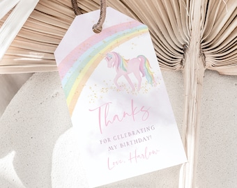 Unicorn Favor Tags, Unicorn 1st Birthday Thank You Tags, Rainbow 1st Birthday Gift Tags, Editable Birthday Tag, Printable Gift Tags Unicorn