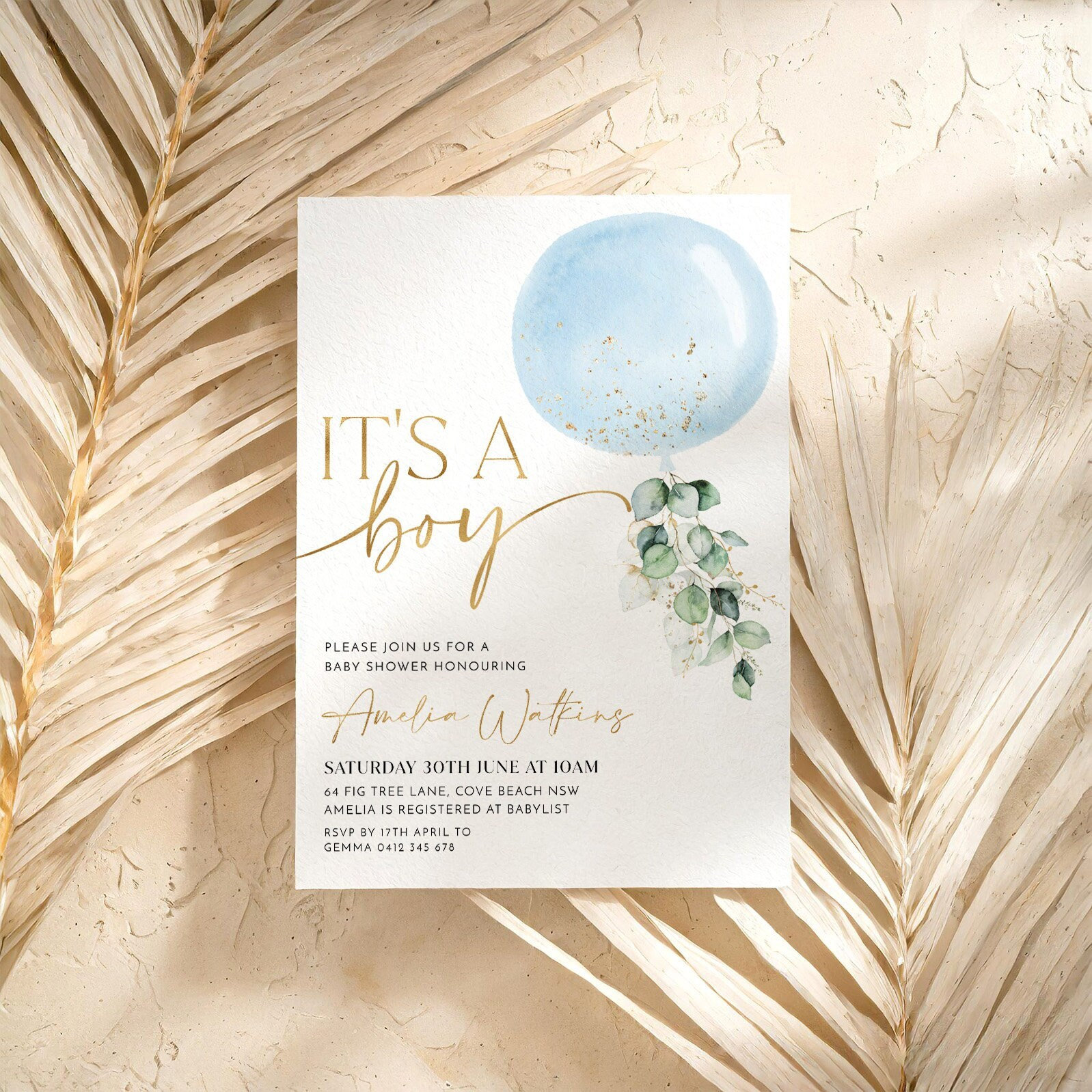 Baby Shower Invitation Boy, Blue Floral Baby Shower Invite, Dusty Blue Flowers Baby Shower Invitation, It's A Boy Baby Shower, Phone Invite