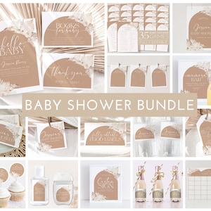 Boho Baby Shower Invitation Bundle, Printable Baby Shower Invitation and Games, Editable Games, Baby Shower Decorations, Invitation Games