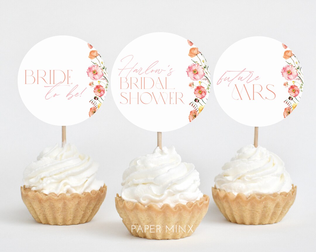 Floral Cupcake Toppers, Bridal Shower Cupcake Toppers, Printable ...