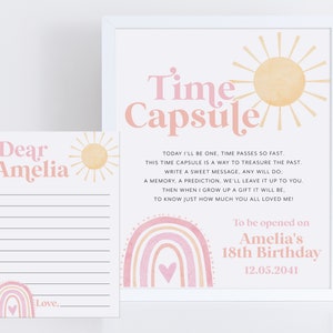 Rainbow Time Capsule, 1st Birthday Time Capsule Sign, Time Capsule Template, Onederful Rainbow Party, Rainbow Sun 1st Birthday Decorations