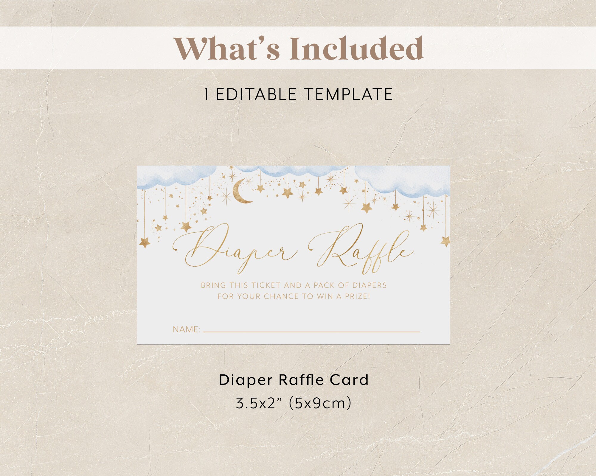 Moon Stars Diaper Raffle Card, Blue Over the Moon Baby Shower Diaper ...