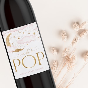 Moon Stars Baby Shower Champagne Labels, Printable Wine Labels, Mini Champagne Labels, Ready to Pop Labels, Over the Moon, Twinkle Girl Baby