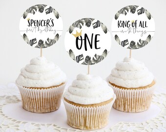 Wild Things Cupcake Toppers, druckbare Cupcake Toppers, wo die wilden Dinge Cupcake Toppers sind, 1. Geburtstag Junge bearbeitbare Cupcake Toppers