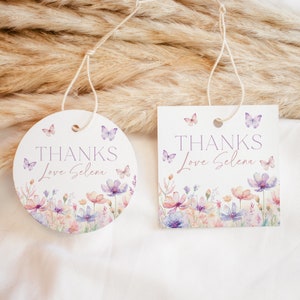Etichette per bomboniere a forma di farfalla stampabili, etichette per baby shower a forma di farfalla, etichette per bomboniere, etichette di ringraziamento, etichette regalo, etichette per bomboniere a forma di farfalle rosa e viola per bambina