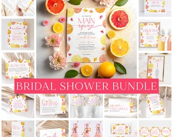 Citrus Bridal Shower Invitation Bundle, Main Squeeze Bridal Shower Bundle, Editable Games, Printable Citrus Bridal Shower Bundle Floral Pink