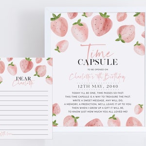 Berry First Time Capsule, 1st Birthday Time Capsule Sign, Time Capsule Template, Strawberry 1st Birthday, Time Capsule Template Digital