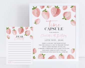 Berry First Time Capsule, 1st Birthday Time Capsule Sign, Time Capsule Template, Strawberry 1st Birthday, Time Capsule Template Digital