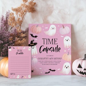 Halloween 1st Birthday Time Capsule, Spooky One Birthday Time Capsule Sign, Time Capsule Template, Girls Pink Halloween Birthday Decorations