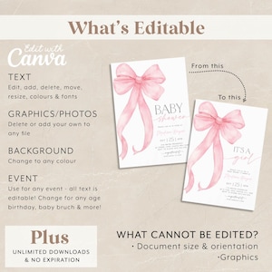 Pink Bow Baby Shower Invitation Bundle Printable, Pink Bow Invitation and Editable Games, Pink Coquette Bow Baby Shower Decoration Baby Girl image 8