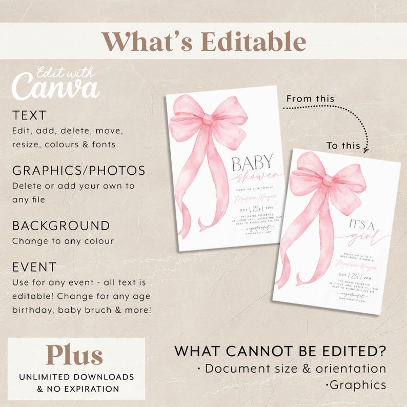 Pink Bow Baby Shower Invitation Bundle Printable, Pink Bow Invitation and Editable Games, Pink Coquette Bow Baby Shower Decoration Baby Girl image 8