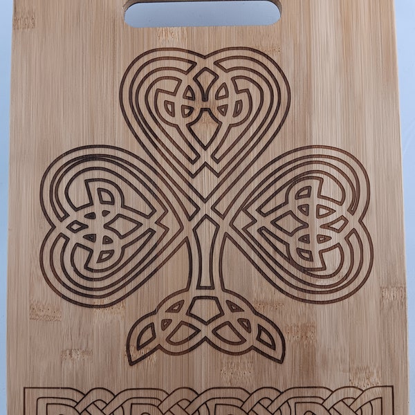 Engraved Irish Knot Shamrock Cutting Board - Bamboo