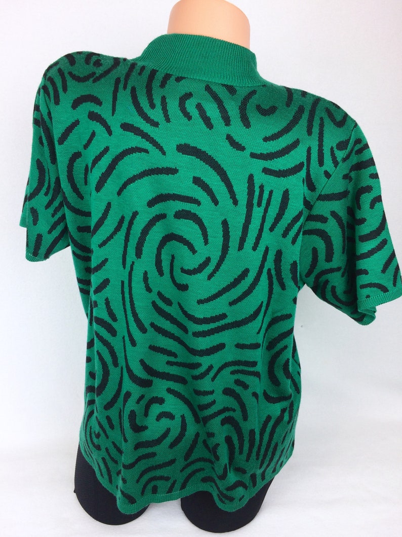 VTG pullover sweater blouse green black BFA Classics spirals Made in USA 80s