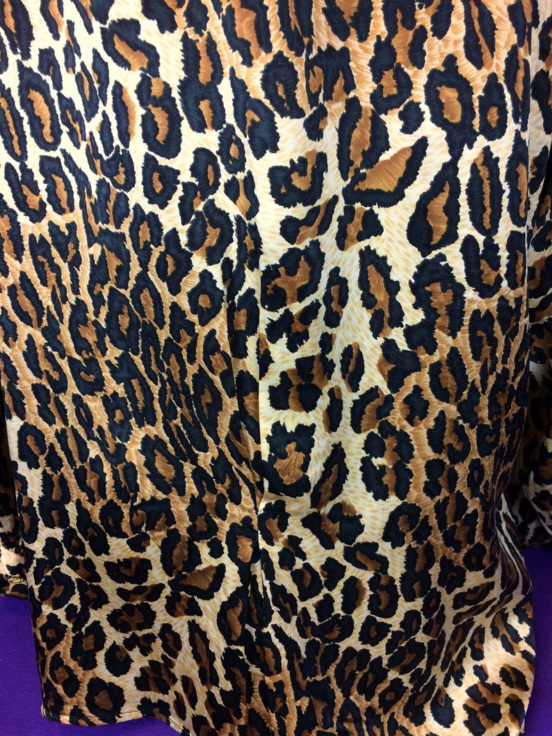 VTG 80s gold button up long sleeve button up shirt leopard Maggy London 14 silk safari animal print