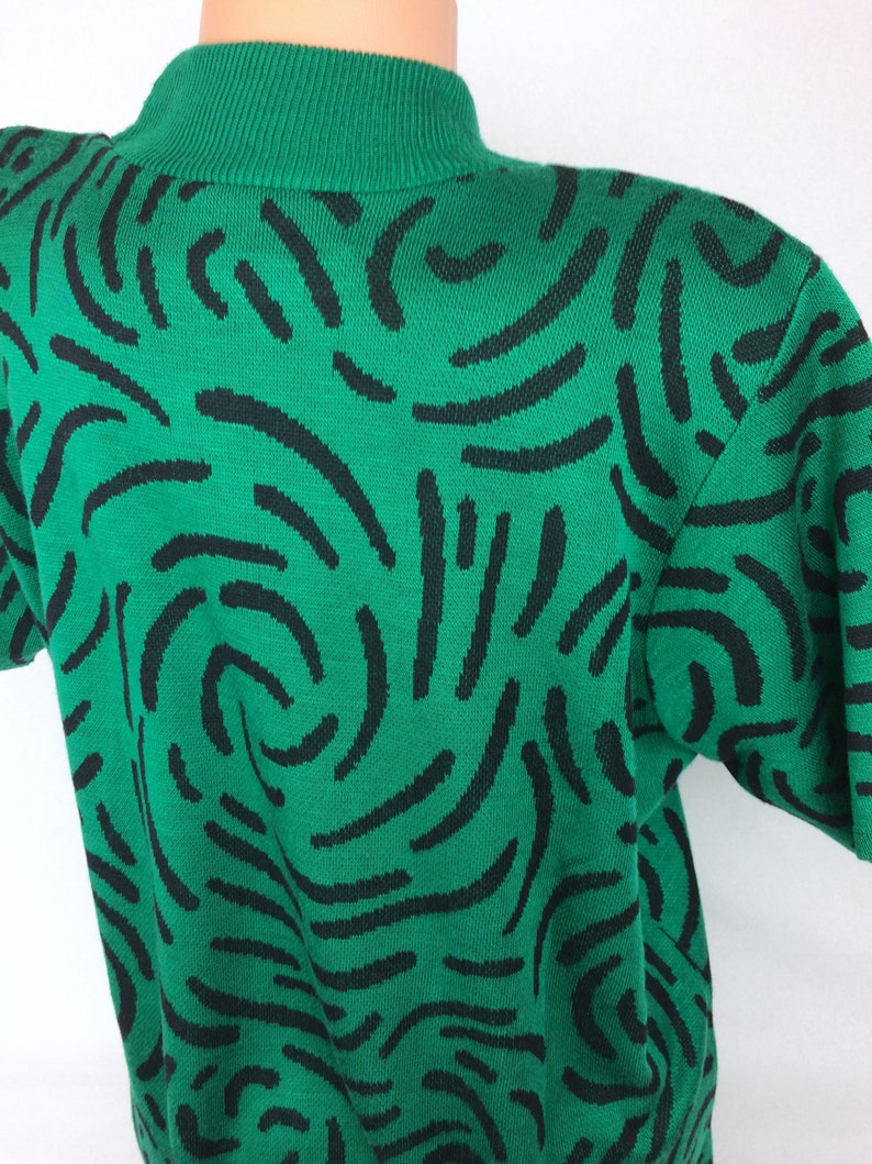 VTG pullover sweater blouse green black BFA Classics spirals Made in USA 80s