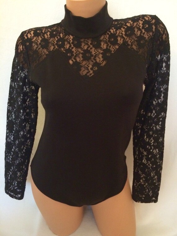 VTG 90s 80s Black Leotard black bodycon suit onesi