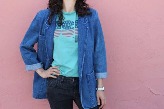 vintage Eddie Bauer denim blazer Size S Retro Blaz
