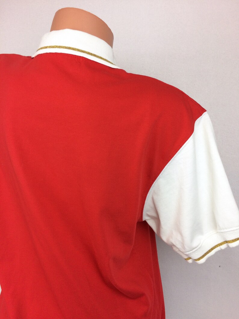 VTG 80s nautical marine stars xmas polo shirt top tee red white by BLAST Size M