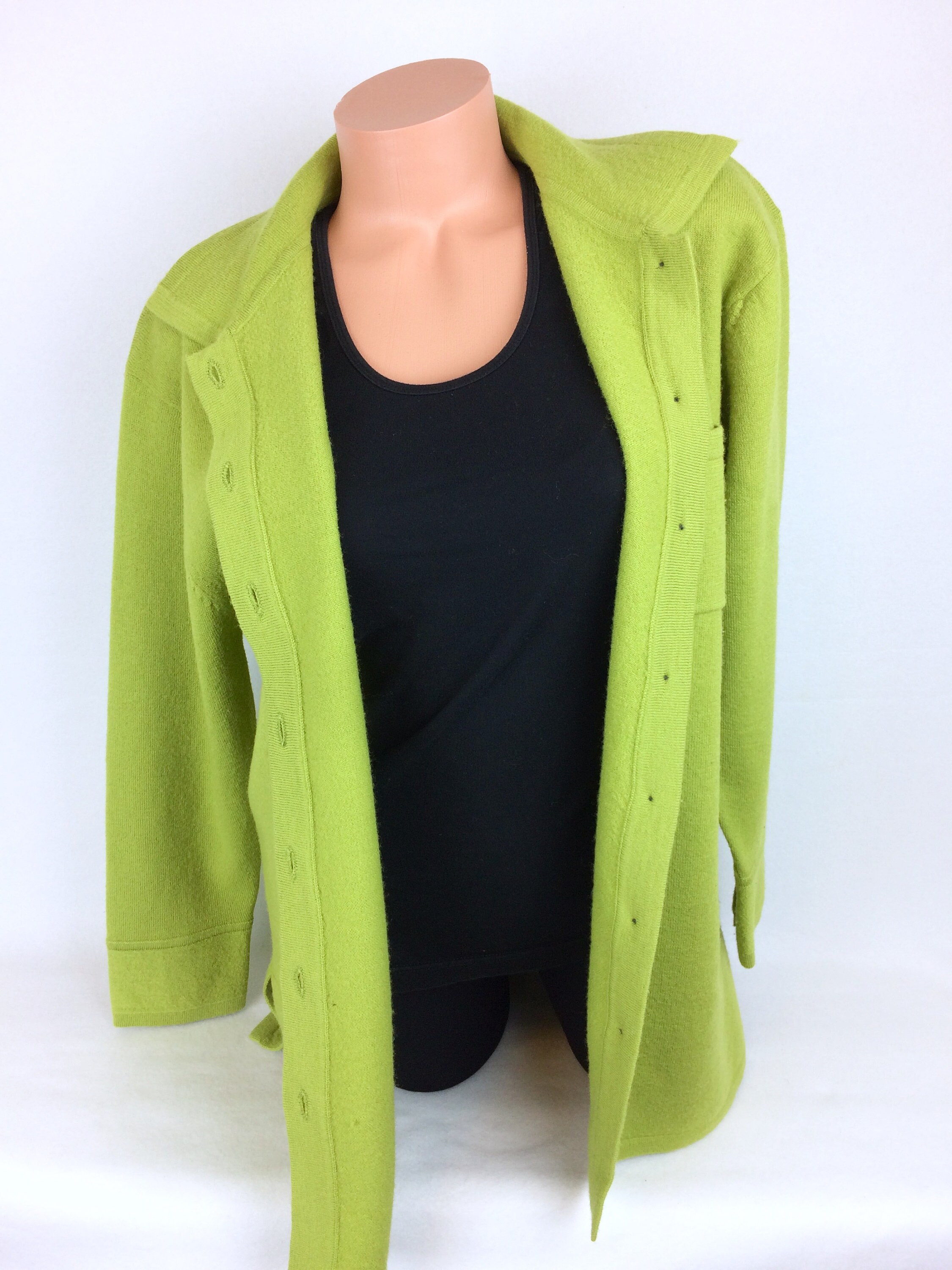 100 wool cardigan sweater long button up green lime green Etsy