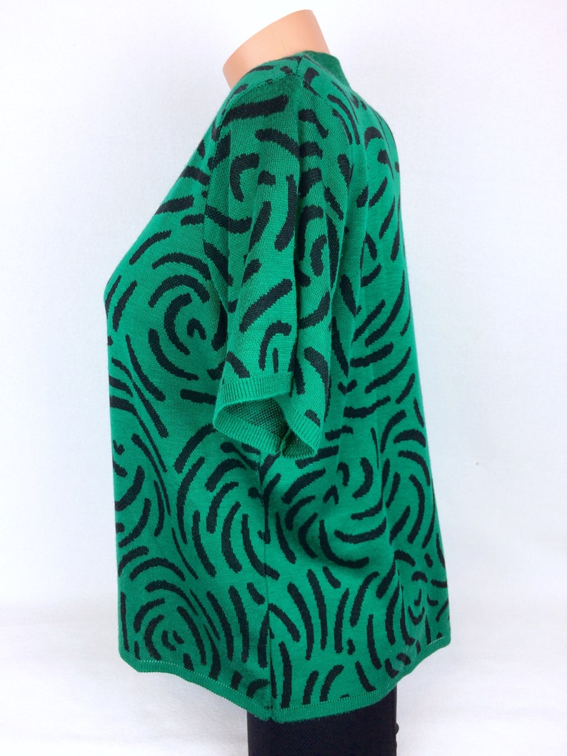 VTG pullover sweater blouse green black BFA Classics spirals Made in USA 80s