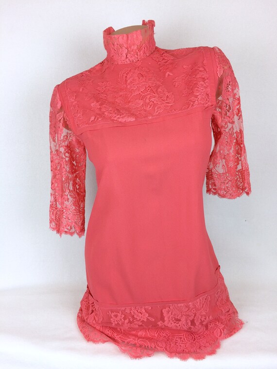 VTG handmade Mexican dress 1970s pink salmon turtl