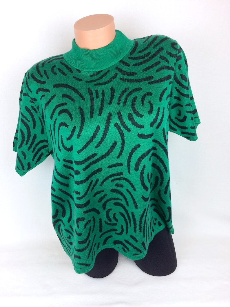 VTG pullover sweater blouse green black BFA Classics spirals Made in USA 80s