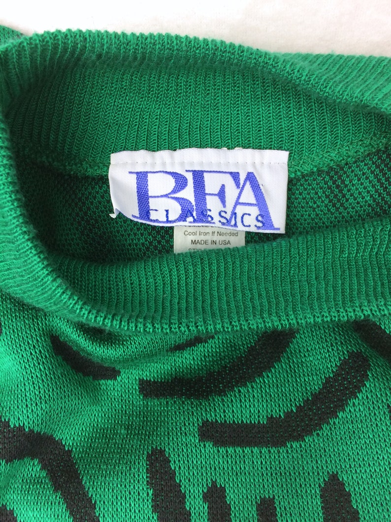 VTG pullover sweater blouse green black BFA Classics spirals Made in USA 80s