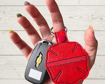 Thin Red Line Firefighter Keychain Bag Charm, Maltese Cross LEO Gift