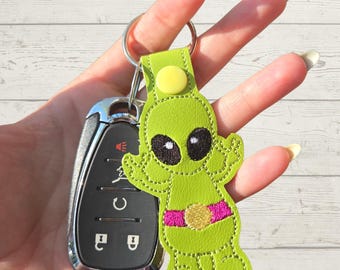 Green Alien Keychain Bag Charm, UFO Space Novelty Gift
