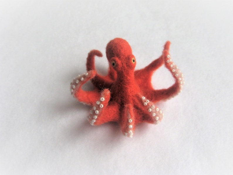 Needle Felted Red Octopus. Miniature Toy Etsy
