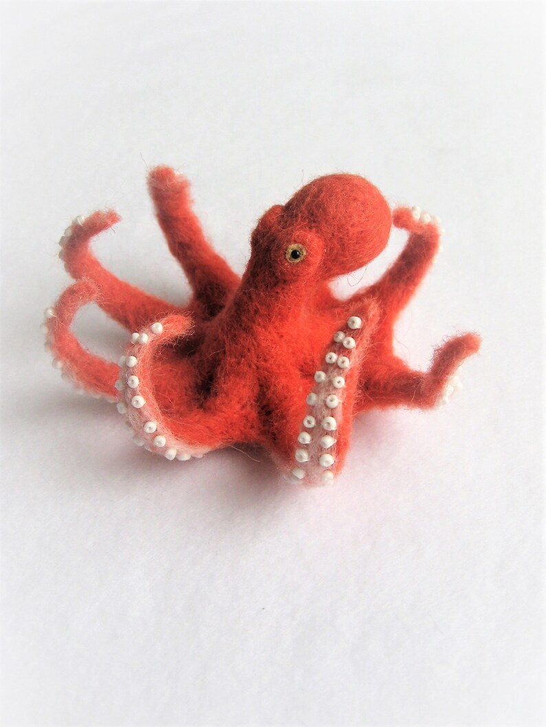 Needle Felted Red Octopus. Miniature Toy Etsy
