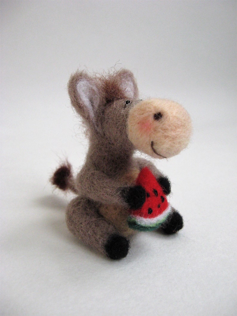 Needle Felted Donkey.donkey With a Slice of Watermelon.felted Etsy