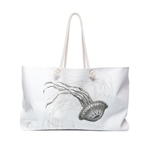 Qualle Weiß Weekender Tragetasche, Qualle Geschenktasche, Meeresleben Tragetasche, #GesundSeasGesundShores