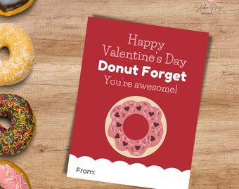 Donut Valentines Day Cards, Donut Valentine Printable Kids Valentines Day, Donuts Valentine, Instant Download, Donut Valentine Tag,