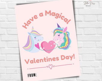 Unicorn Printable Valentine Card, Printable Valentines for kids, Unicorn Valentines day,  Class room Valentines for kids, Instant Download,