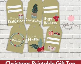 Merry Christmas Gift Tag printable, Seasons Greetings, Deck the Halls. Printable, Christmas Tree Tag, Christmas Holly